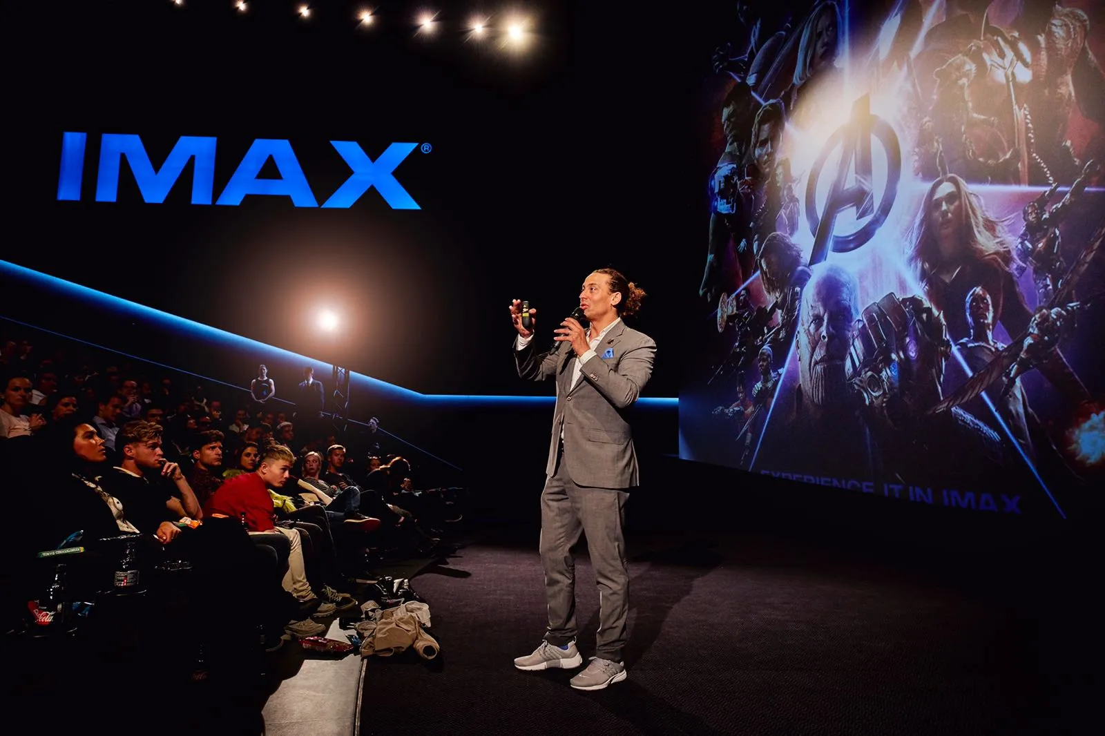 Stéphane Linguy hosting a première in a full IMAX auditorium